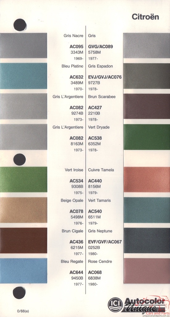 1969 - 1981 Citroen Paint Charts Autocolor